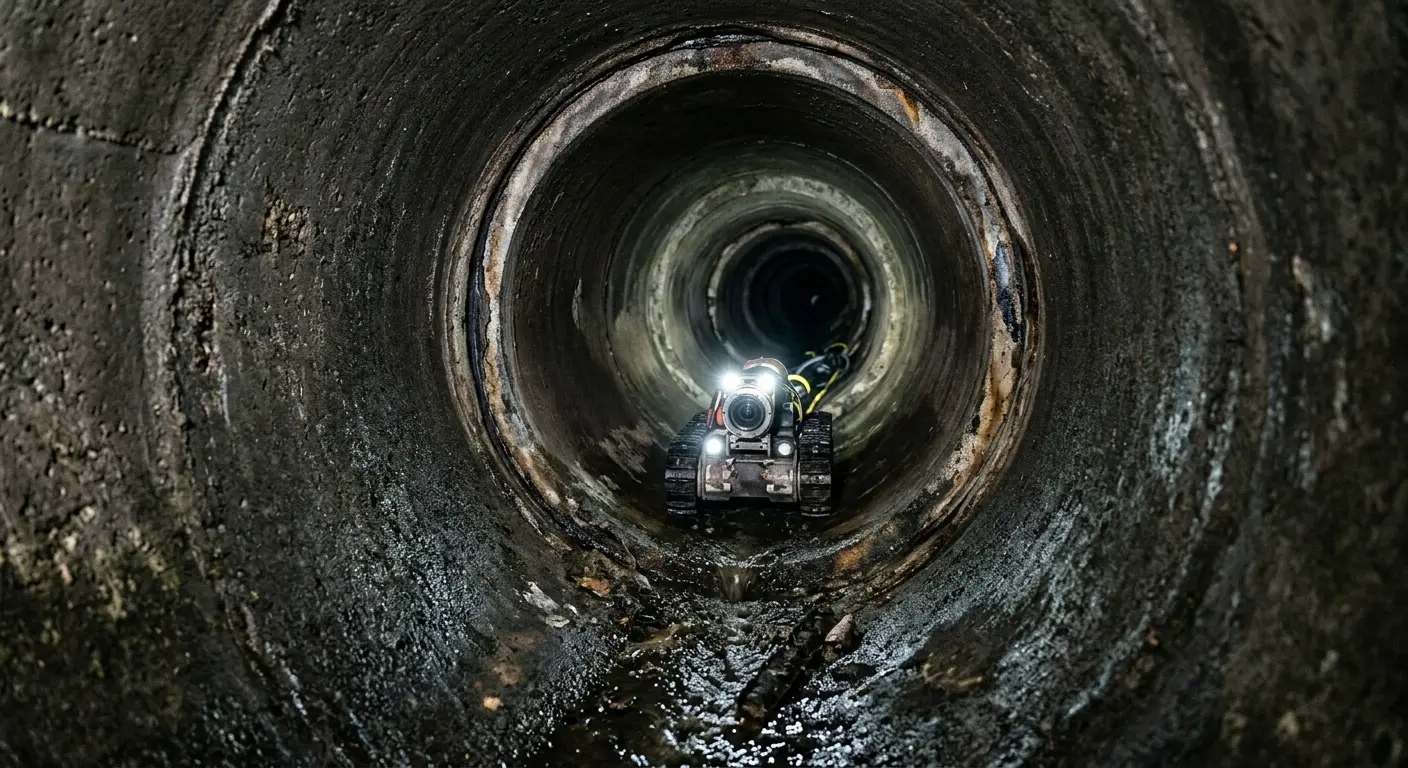 Robotic sewer camera inspecting pipe interior for Drain Snake Service in Wagoner