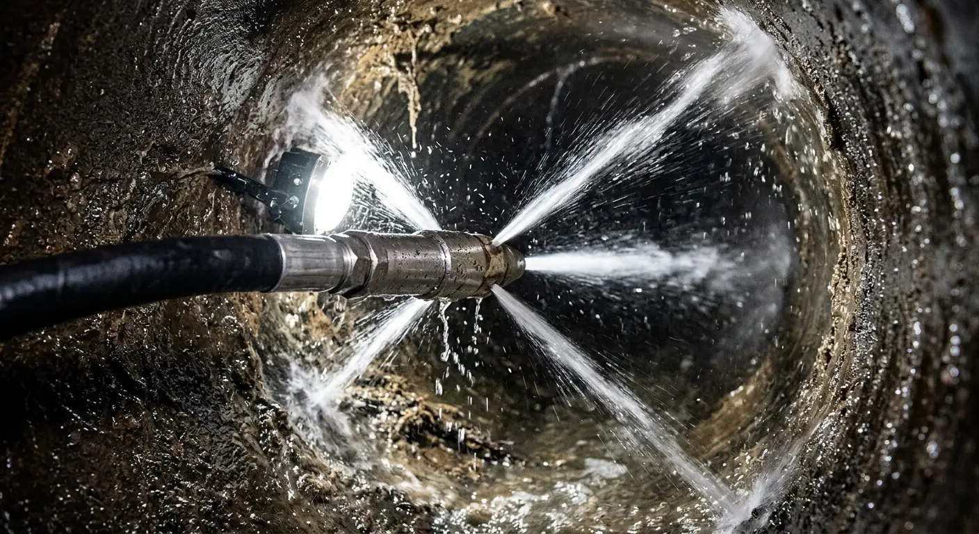 High-pressure hydro jetting nozzle cleaning sewer pipe for Sewer Cleanout in Wagoner